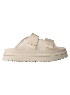 Sandálias UGG GoldenGlow Slide bege para meninas e meninos.