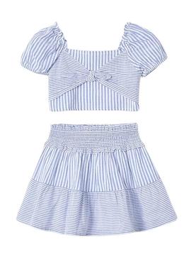 Conjunto Mayoral saia listrada azul para menina