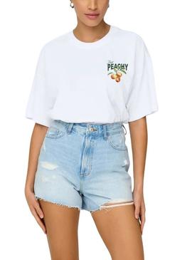 Camiseta Only Vivvi Peach branca para mulher