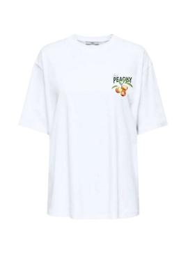 Camiseta Only Vivvi Peach branca para mulher