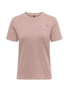 Camiseta Only Polly com bolso com flores rosa para mulher.