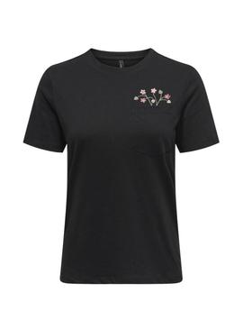 Camiseta Only Polly bolso com flores preto para mulher.