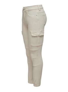 Calças cargo Only Missouri slim beige para mulher.