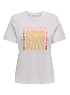 Camiseta Only Henny Sunbeam branca para mulher.