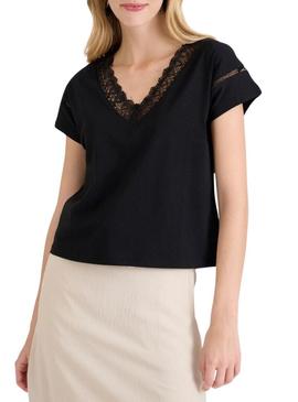 Camiseta Naf Naf Shara preta para mulher.