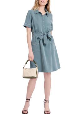 Vestido curto Naf Naf verde sable para mulher.