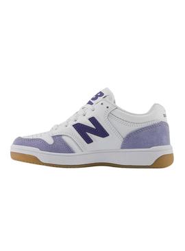 Ténis New Balance PSB480 branco e malva para crianças.