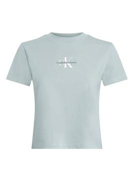 Camiseta Calvin Klein cortada azul com logotipo para mulher.