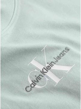 Camiseta Calvin Klein cortada azul com logotipo para mulher.