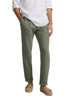 Calça Silbon Sport Chino lisa verde para homem.