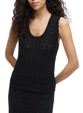 Top Vila Vidolise de crochê preto para mulher 