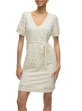 Vestido curto beige Vila Viamalina para mulher.