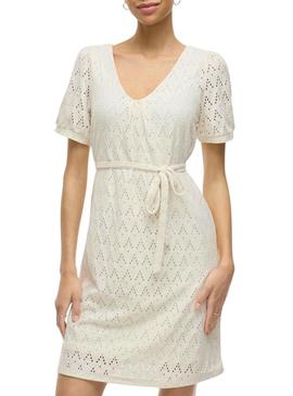 Vestido curto beige Vila Viamalina para mulher.
