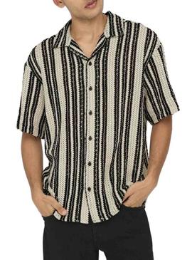 Camisa Only and Sons Dani de crochê bege para homem.