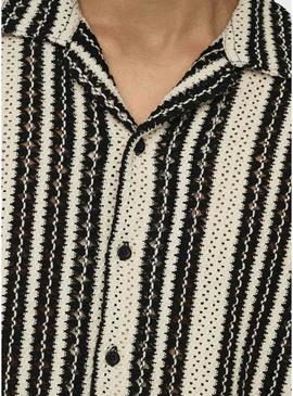 Camisa Only and Sons Dani de crochê bege para homem.