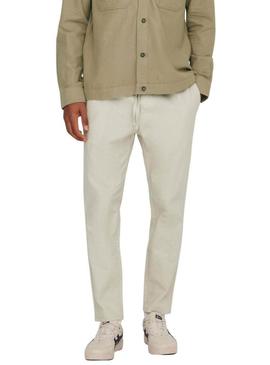 Calça Only and Sons Linus crop bege para homem