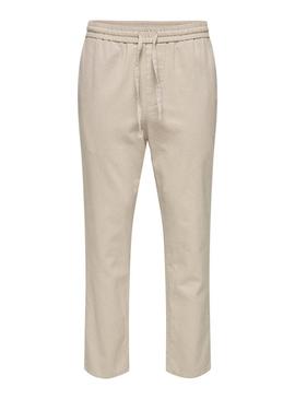Calça Only and Sons Linus crop bege para homem