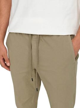 Calça Ony and Sons Linus Taper camel para homem.