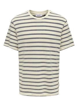 Camiseta Only and Sons Sian bege e marinho para homem.