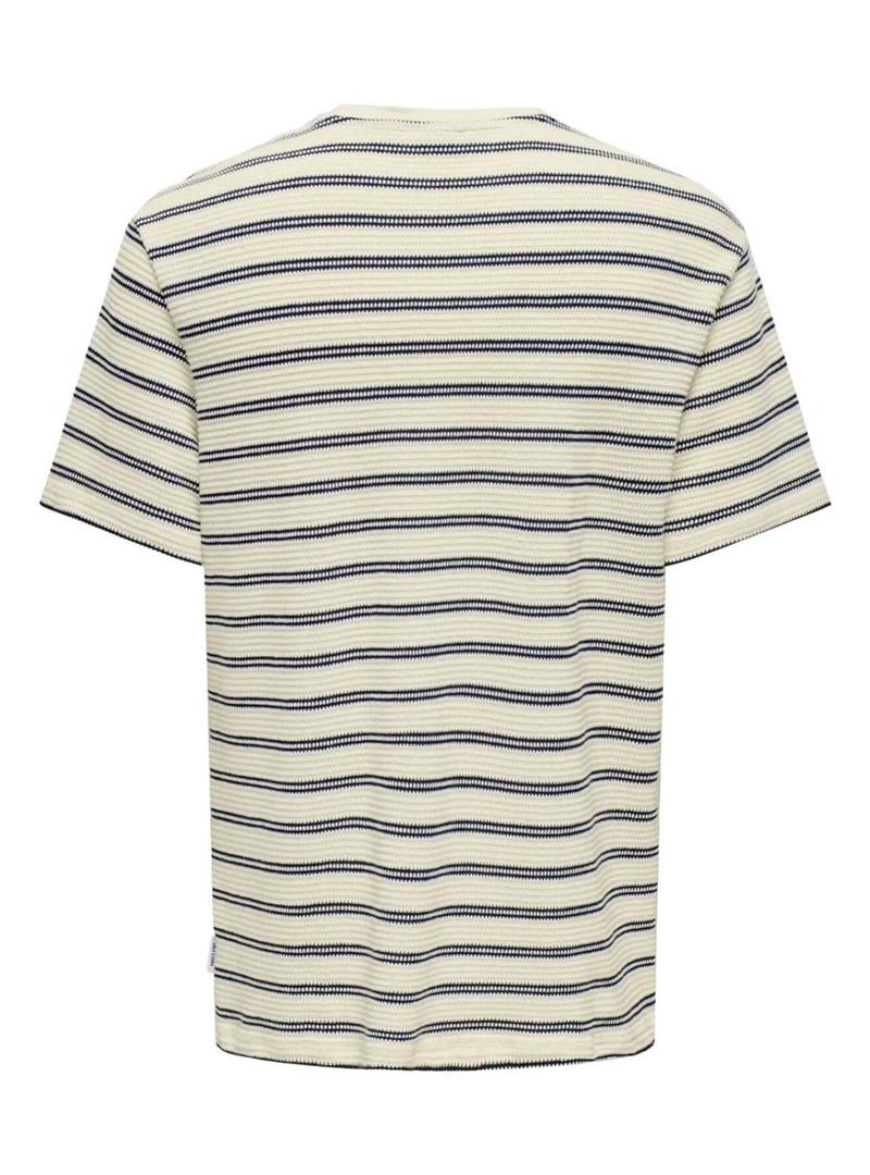Camiseta Only and Sons Sian bege e marinho para homem.