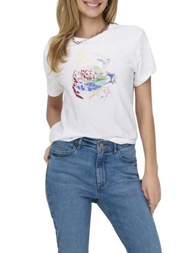Camisa Only Lucia branco leopardo para mulher.