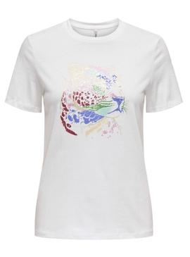 Camisa Only Lucia branco leopardo para mulher.