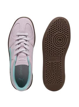 Sapatilhas Puma Palermo rosa e turquesa para mulher.