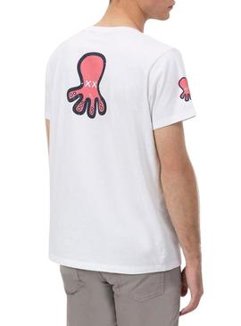 Camisa El Pulpo Triplologo branca e rosa para homem.