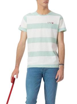 Camiseta   El Pulpo Listras turquesa e branca para homem
