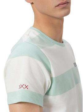 Camiseta   El Pulpo Listras turquesa e branca para homem