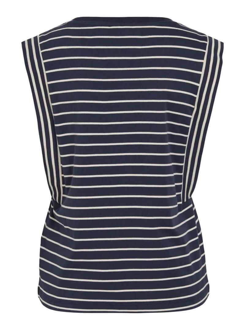 Camiseta Vila Viveriana azul marinho e branco para mulher