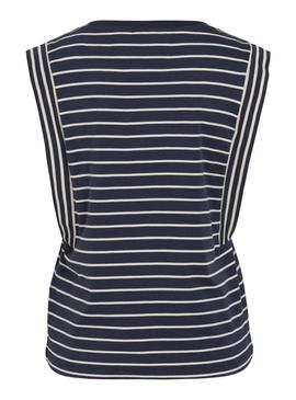 Camiseta Vila Viveriana azul marinho e branco para mulher
