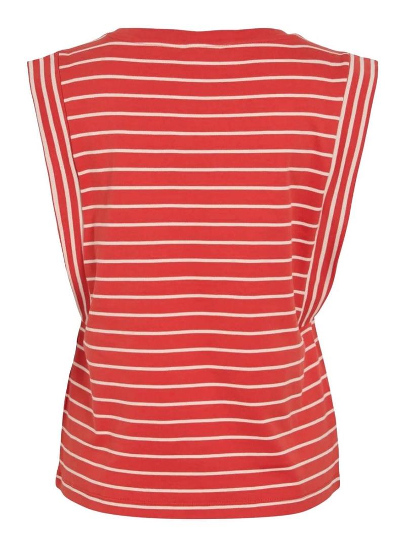 Camiseta Vila Viveriana coral e branco para mulher.