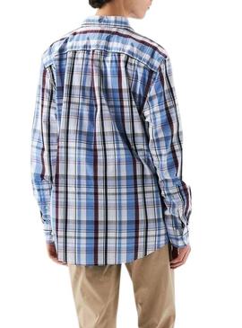 Camisa Tommy Hilfiger Flex Poplin azul e granada para homem.