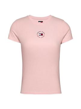 Camiseta Tommy Jeans Essential Logo rosa para mulher