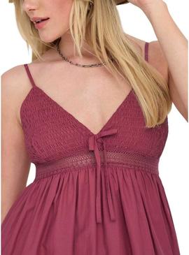 Vestido Only Briar granate para mulher.