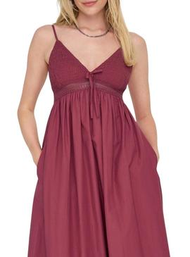 Vestido Only Briar granate para mulher.