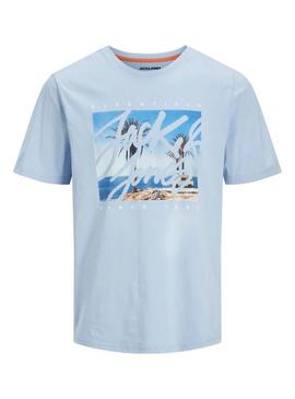 Camiseta Jack and Jones Colton azul claro para homem.