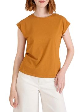 Camiseta Naf Naf de renda laranja para mulher.