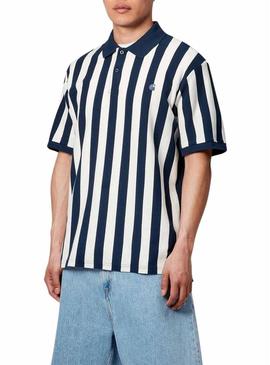 Camisa polo Carhartt Boyton azul e branco para homem.