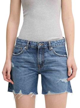 Bermudas Pepe Jeans em jeans escuro desgastado para mulher.