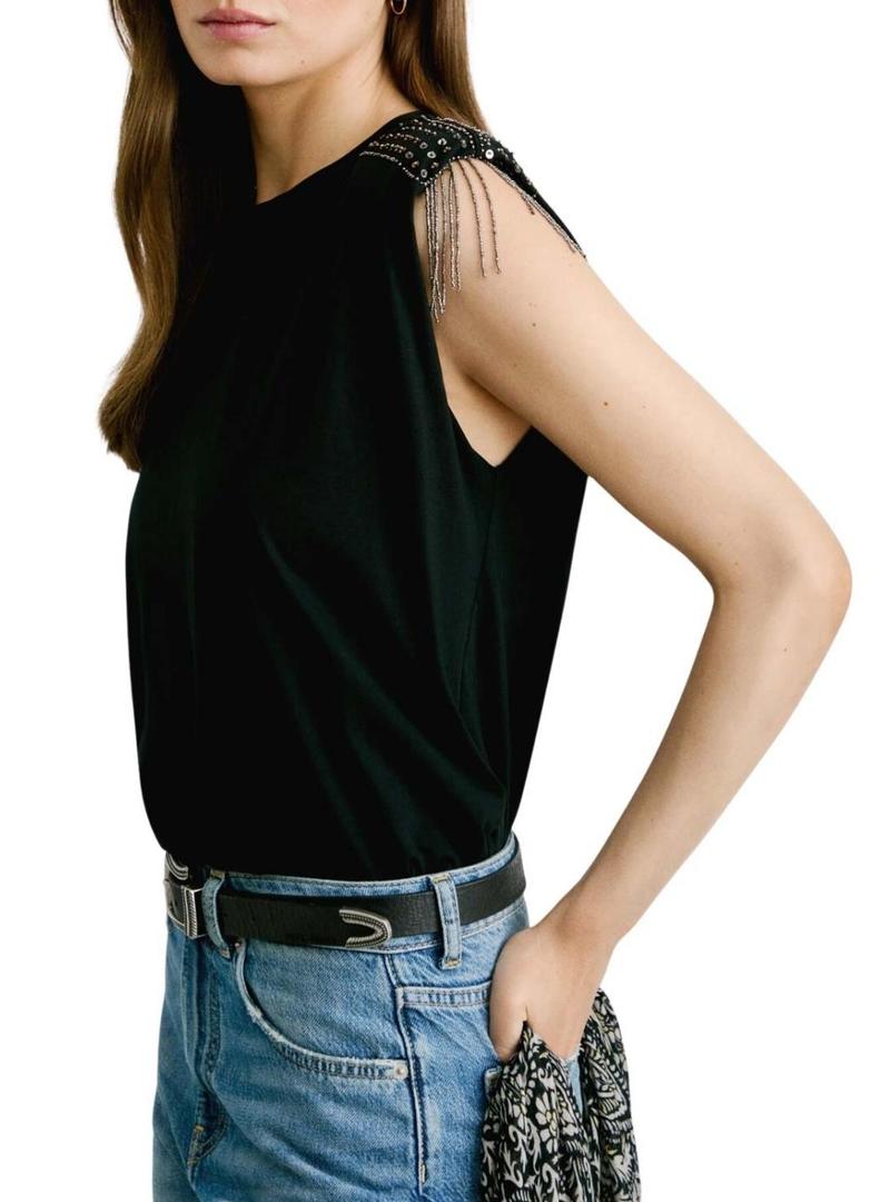 Camiseta Pepe Jeans Vatiana preta para mulher.