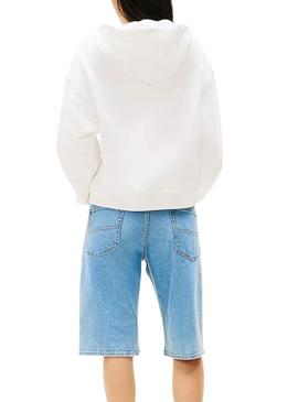 Moletom Tommy Jeans Badge branco para mulher.