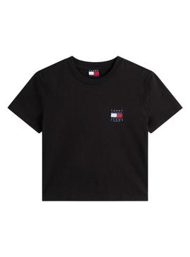 Camiseta Tommy Jeans Flag preta para mulher.