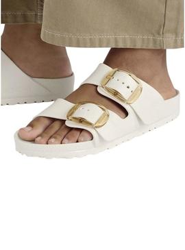 Sandálias Birkenstock Arizona Big Buckle branco para mulheres.