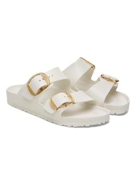 Sandálias Birkenstock Arizona Big Buckle branco para mulheres.