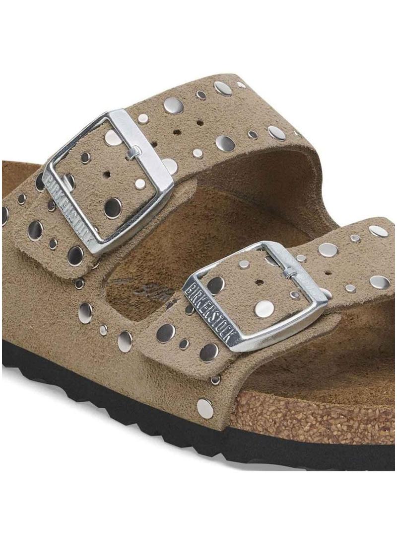 Sandálias Birkenstock Arizona Rivet bege para mulher.