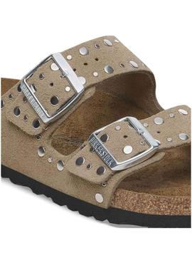 Sandálias Birkenstock Arizona Rivet bege para mulher.