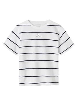 Camiseta Name It Jaben listras branco e marinho criança