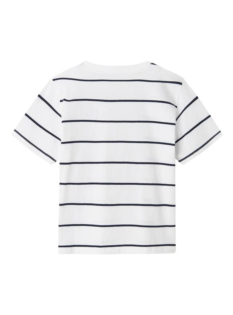 Camiseta Name It Jaben listras branco e marinho criança